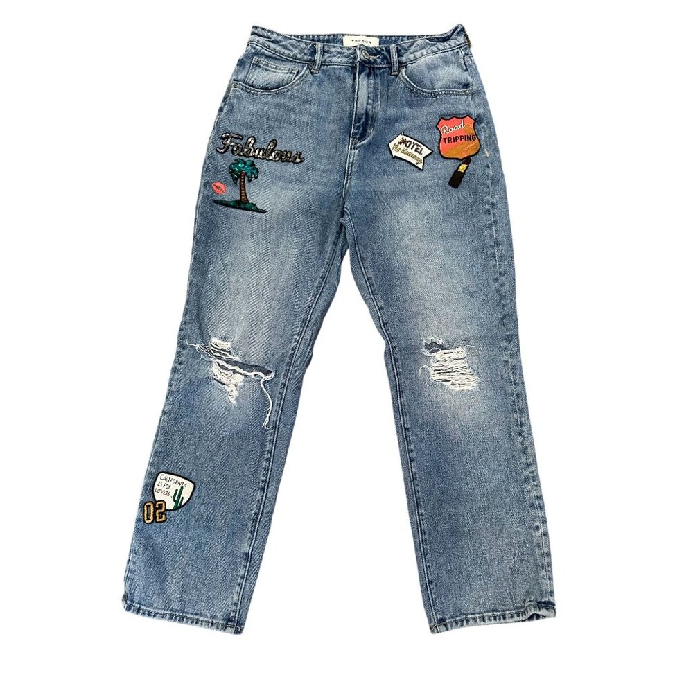 PacSun Embellished Mom Jeans – Size‎ 27 – Distressed & Patch Detail
